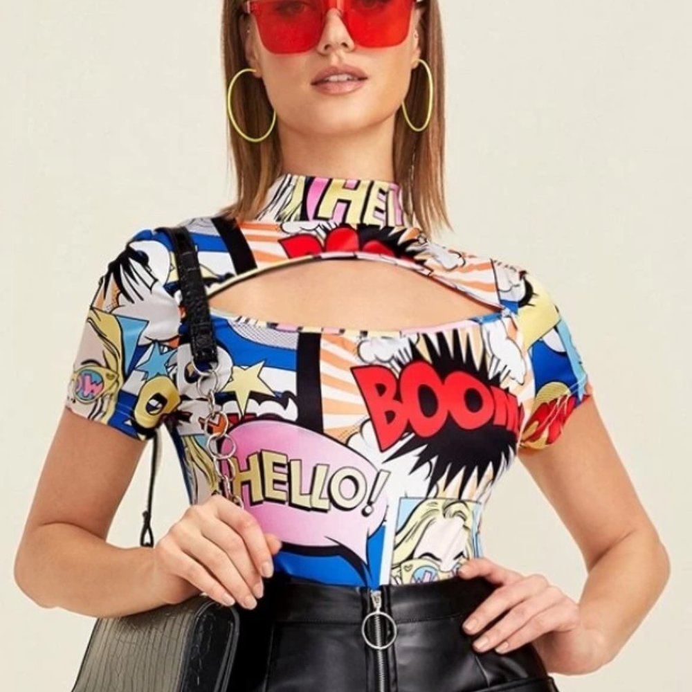 K Pop Kawaii Warhol Pop Art Comic Print Cut Out Top